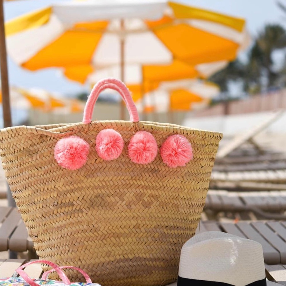 Pink Pom Straw Beach Bag (CJ Laing) - Picture 2 of 8